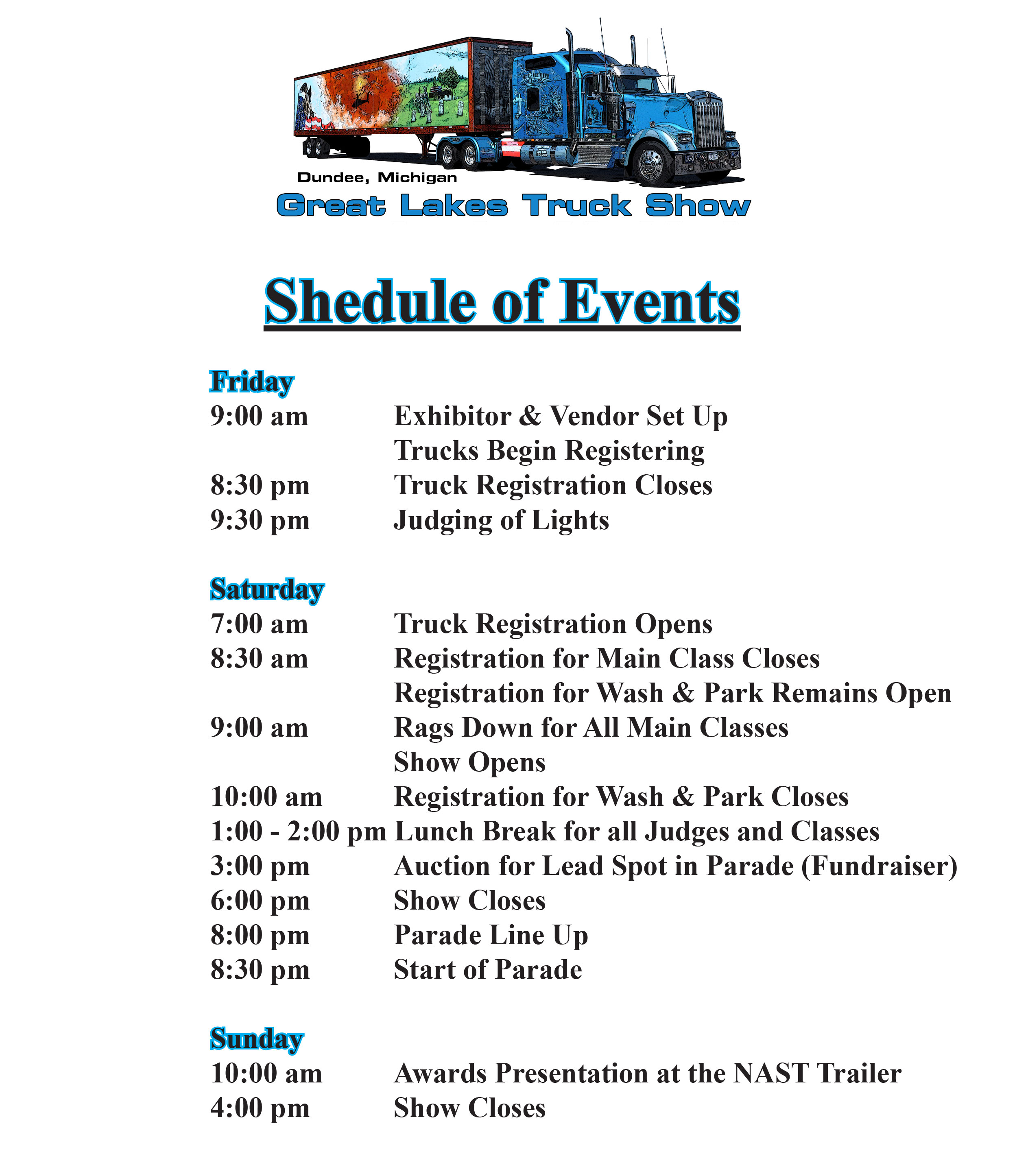 Show Schedule Great Lakes Truck Show